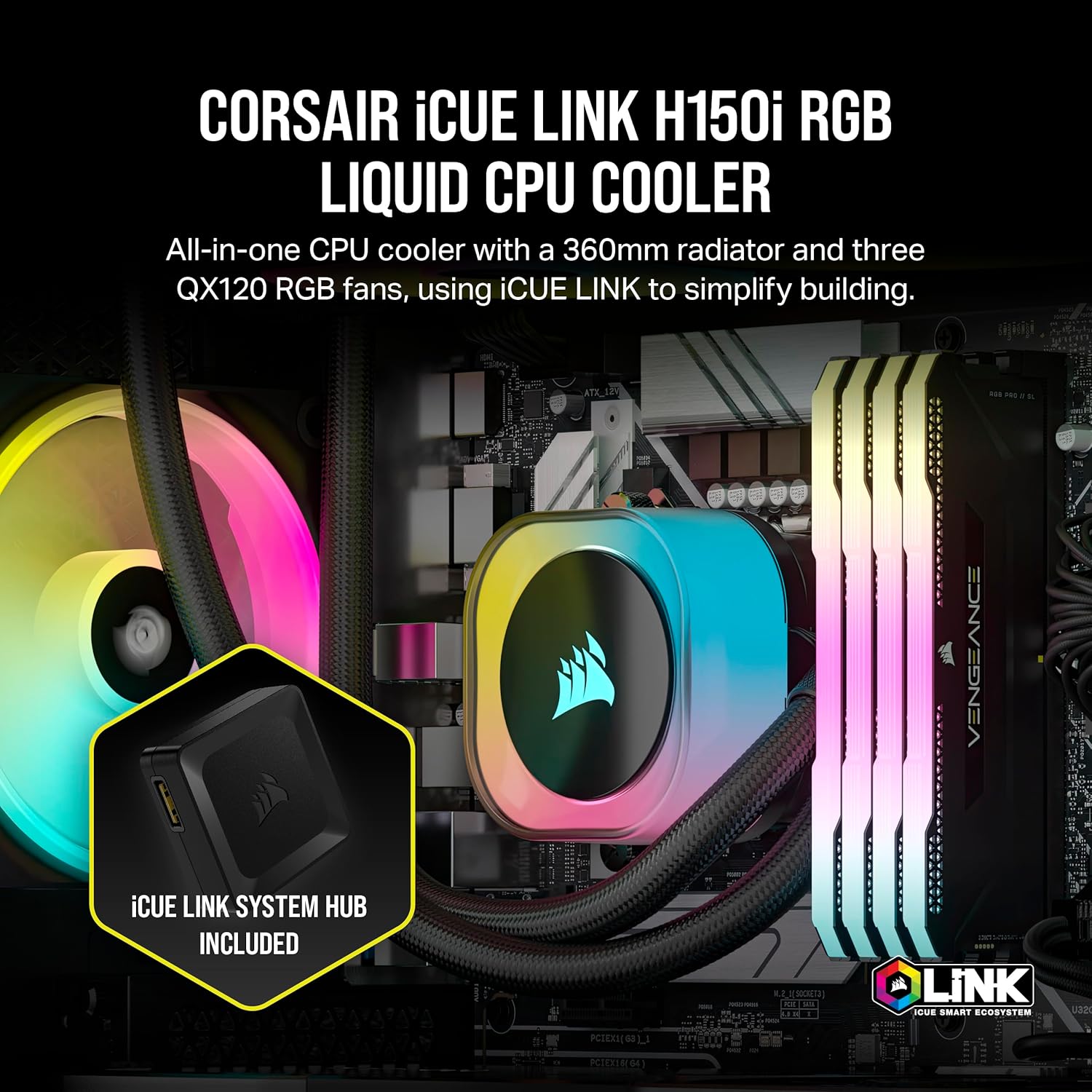 Buy Corsair,Corsair iCUE LINK H150i RGB – 360mm Liquid CPU Cooler with QX120 RGB Fans and iCUE LINK System Hub – Black - Gadcet UK | UK | London | Scotland | Wales| Near Me | Cheap | Pay In 3 | Computer System Cooling Parts